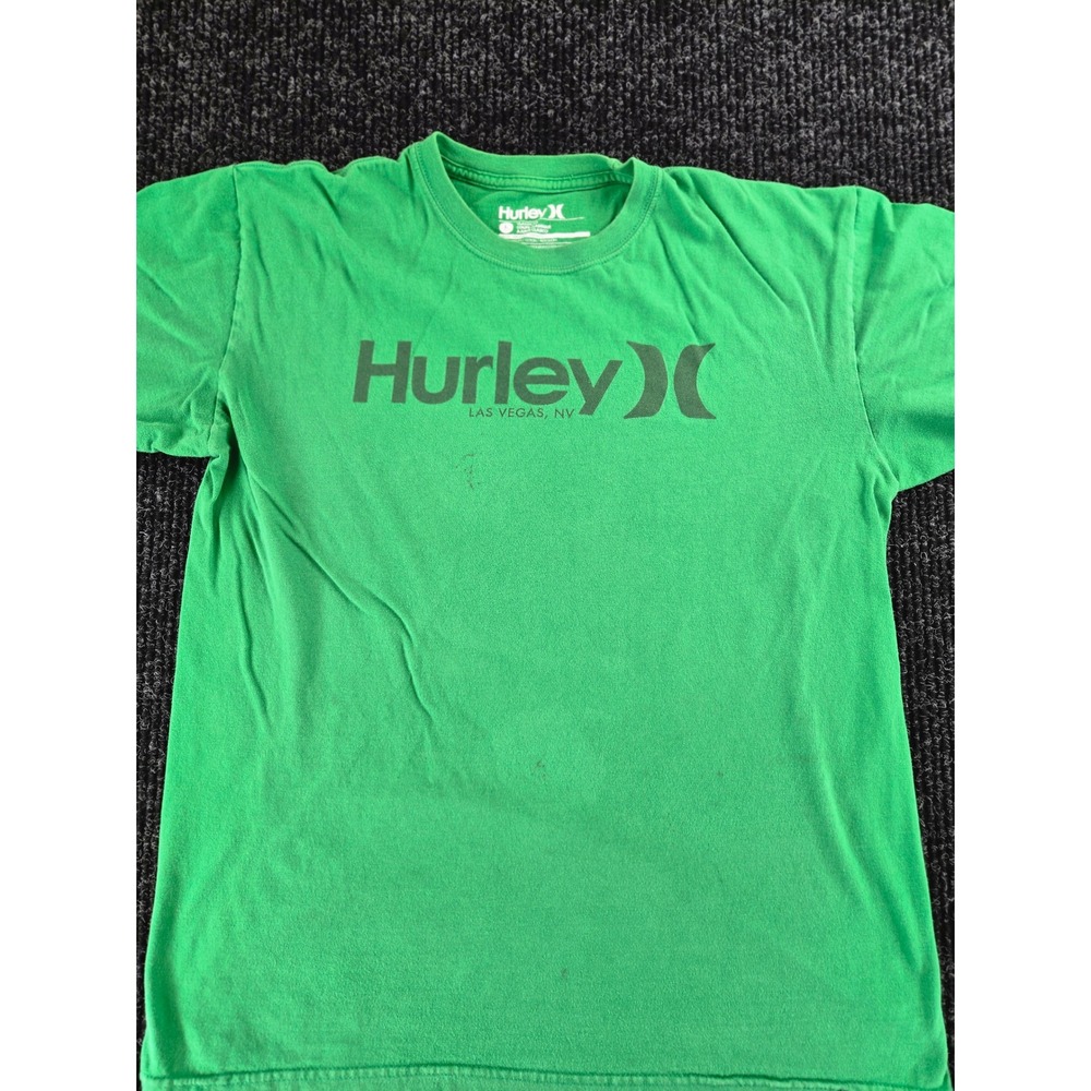 Hurley Mens Las Vegas NV Graphic T-Shirt Green Large Short Sleeve Cotton Tee
